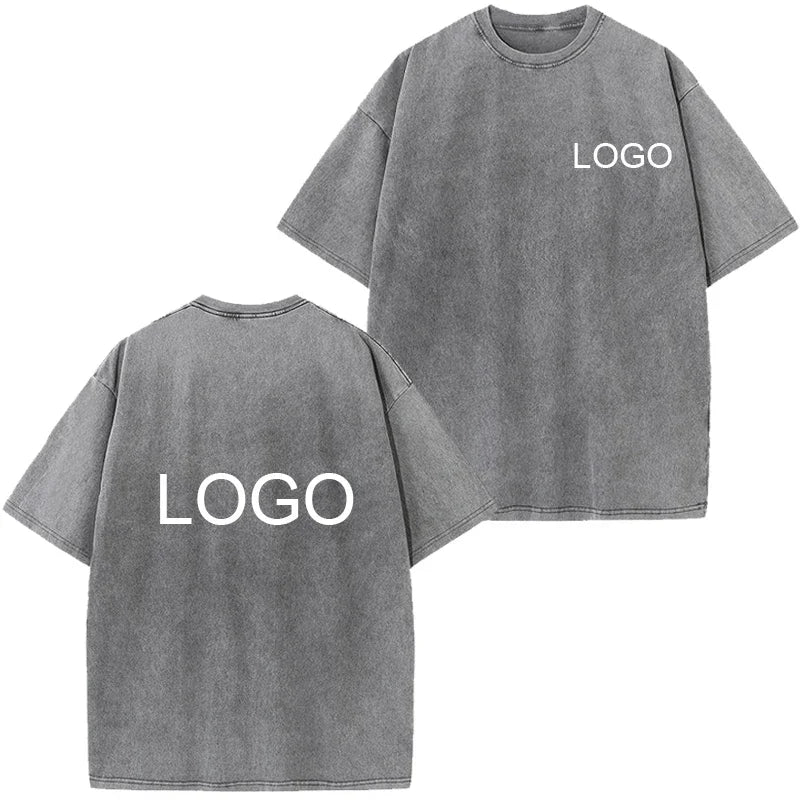Vintage Washed T-shirt Custom Logo 100% Cotton High Quality Round Neck T-shirt Printing Design Casual Trend Tops Embroidery