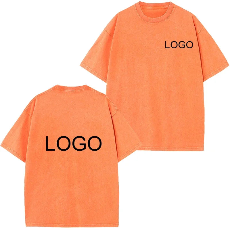 Vintage Washed T-shirt Custom Logo 100% Cotton High Quality Round Neck T-shirt Printing Design Casual Trend Tops Embroidery