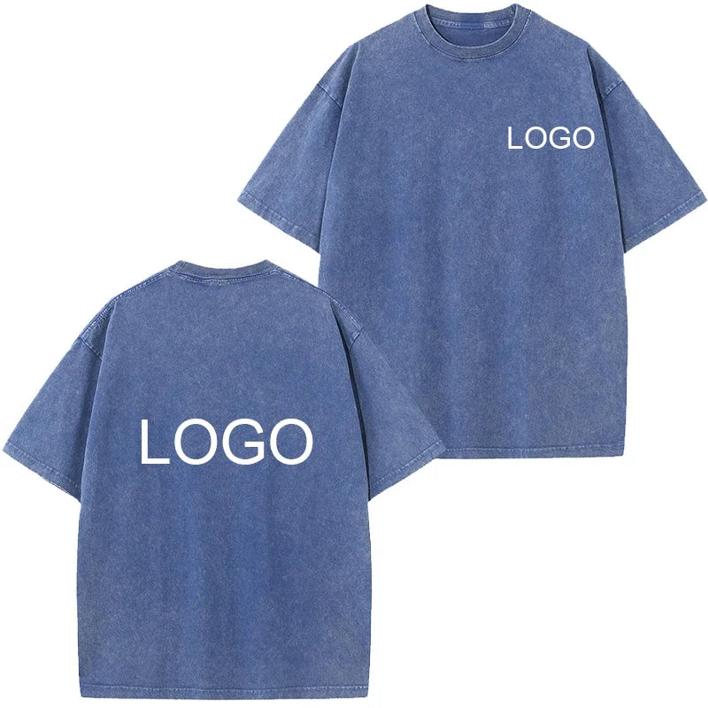 Vintage Washed T-shirt Custom Logo 100% Cotton High Quality Round Neck T-shirt Printing Design Casual Trend Tops Embroidery
