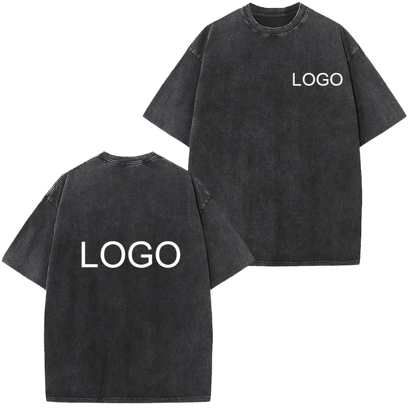 Vintage Washed T-shirt Custom Logo 100% Cotton High Quality Round Neck T-shirt Printing Design Casual Trend Tops Embroidery