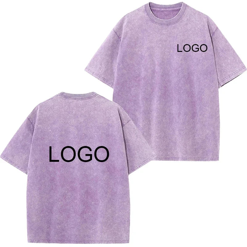 Vintage Washed T-shirt Custom Logo 100% Cotton High Quality Round Neck T-shirt Printing Design Casual Trend Tops Embroidery