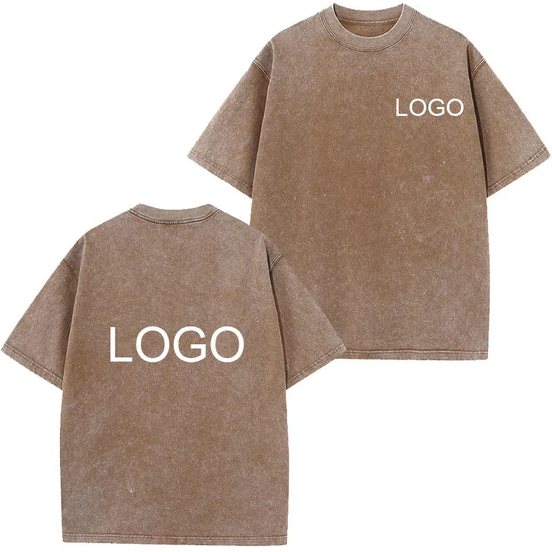 Vintage Washed T-shirt Custom Logo 100% Cotton High Quality Round Neck T-shirt Printing Design Casual Trend Tops Embroidery
