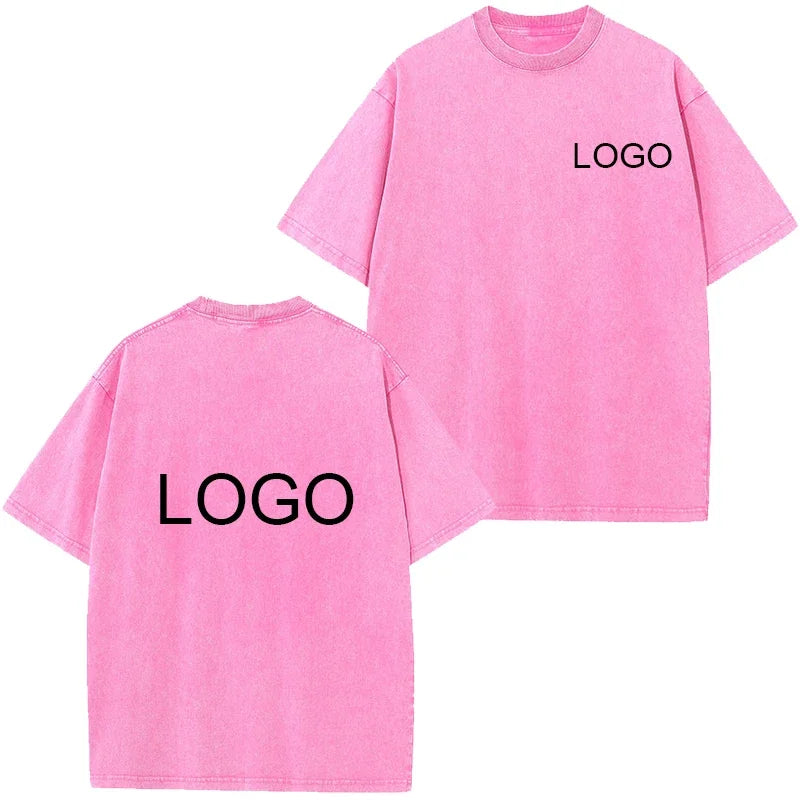 Vintage Washed T-shirt Custom Logo 100% Cotton High Quality Round Neck T-shirt Printing Design Casual Trend Tops Embroidery