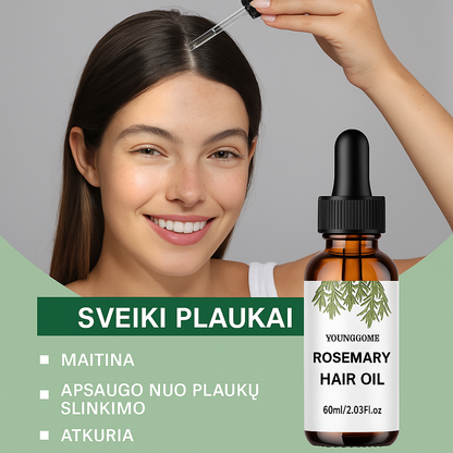 YOUNGCOME Rozmarinų ir levandų plaukų aliejus – maitina, atkuria ir apsaugo nuo plaukų slinkimo 60ml.